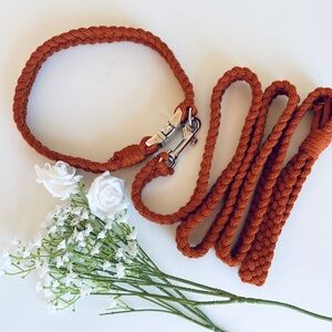 Handmade Rust Orange Dog Collar + Leash - Large